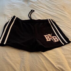 Black Athletic Betty Bop Shorts with White Stripes and Embroidered BB Patch